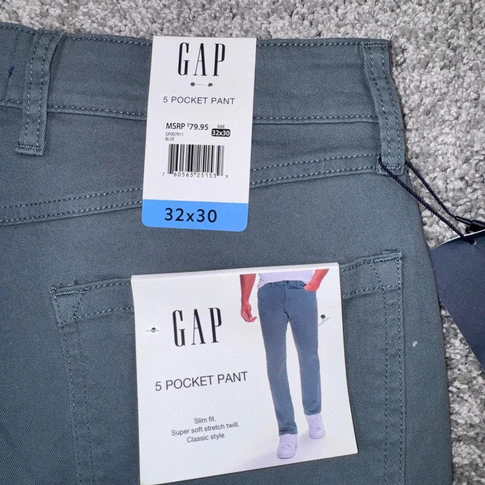 Gap 5 Pocket Pant Mens Slim Fit Stretch Twill Blue 32x30 NEW